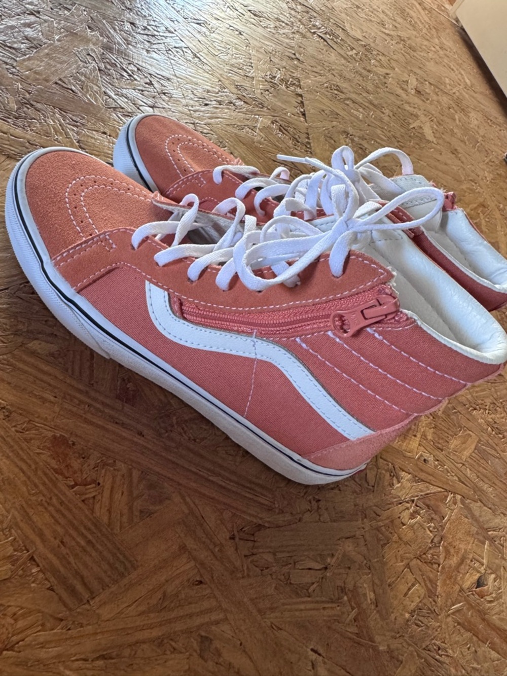 Vans Kids Coral Pink and White High Top Sneakers